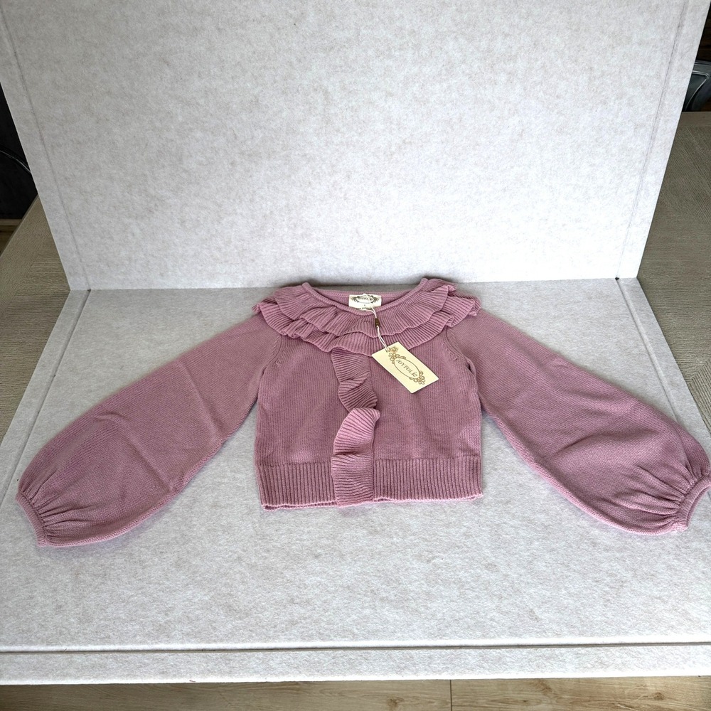 Joyfolie Anilah Sweater Dusty Rose Blue Girls' size 6 Ruffle Balloon Sleeve Knit